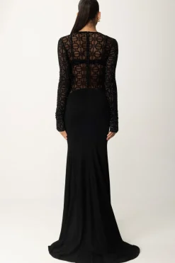 Elisabetta Franchi Abito Red Carpet In Tulle Flock RicamatoNERO