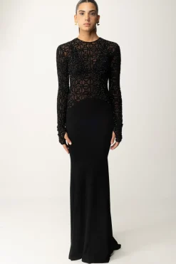 Elisabetta Franchi Abito Red Carpet In Tulle Flock RicamatoNERO