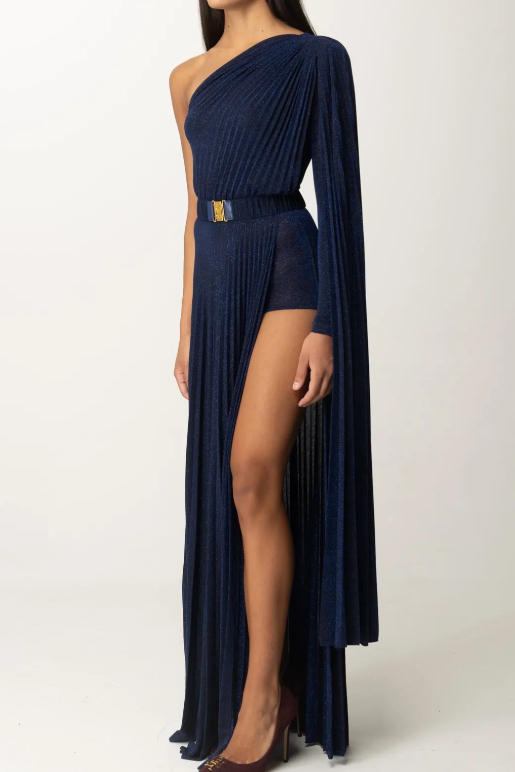 Elisabetta Franchi Abito Red Carpet Monospalla In LurexNAVY