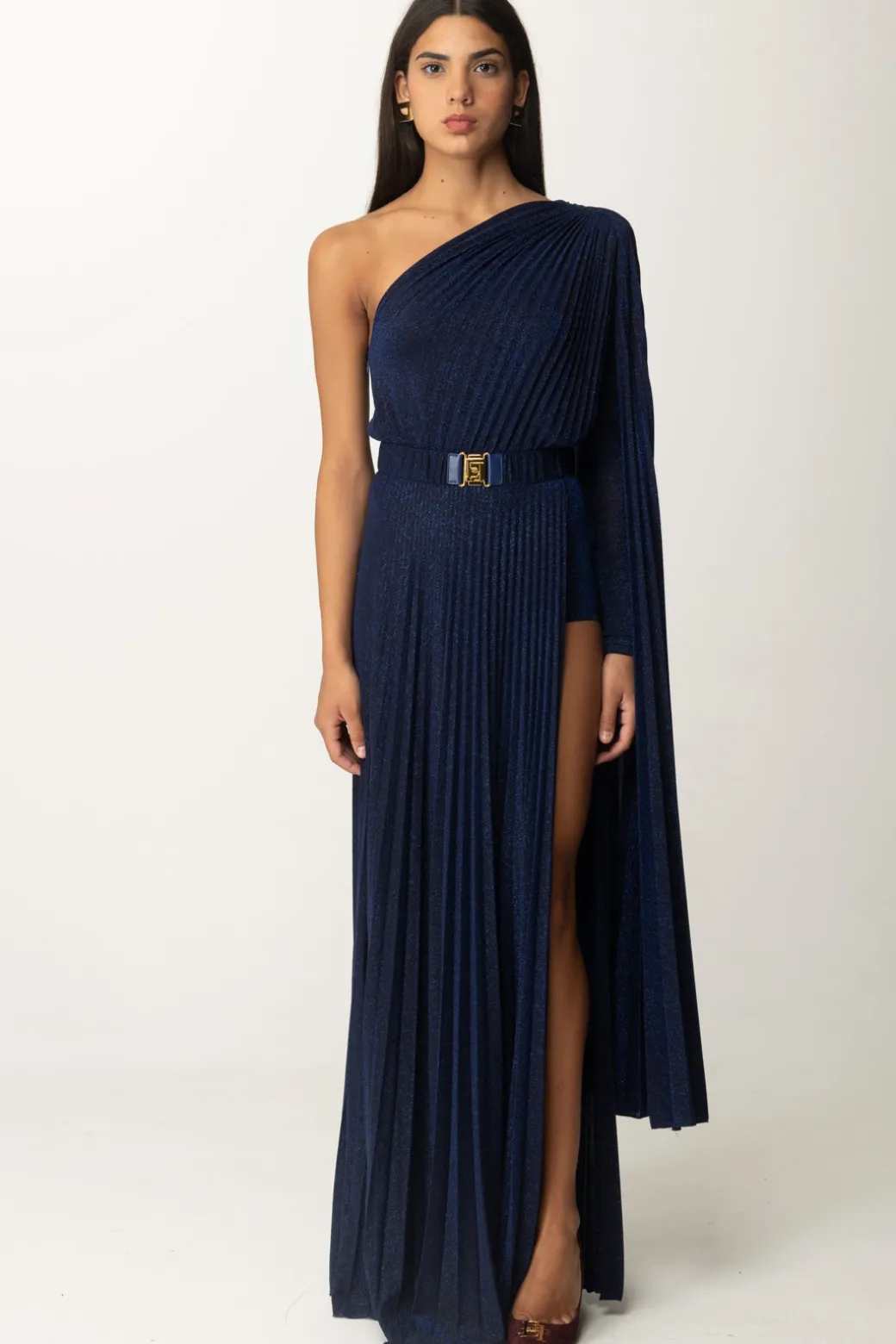 Elisabetta Franchi Abito Red Carpet Monospalla In LurexNAVY