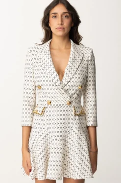 Elisabetta Franchi Abito Mini con Stampa Rombo e CatenaBURRO/NERO