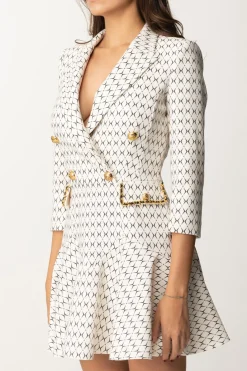 Elisabetta Franchi Abito Mini con Stampa Rombo e CatenaBURRO/NERO
