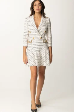 Elisabetta Franchi Abito Mini con Stampa Rombo e CatenaBURRO/NERO