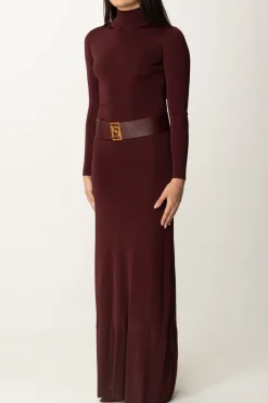 Elisabetta Franchi Abito Red Carpet In Viscosa Lucida con CinturaROUGE NOIR