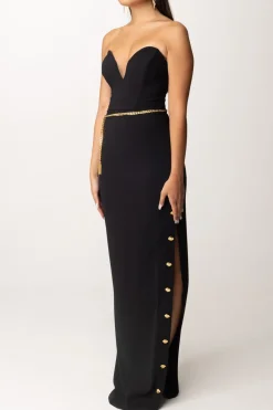 Elisabetta Franchi Abito Red Carpet con Bottoni Al Fianco e CinturaNERO