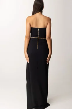 Elisabetta Franchi Abito Red Carpet con Bottoni Al Fianco e CinturaNERO