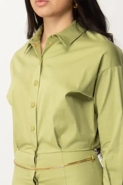 Elisabetta Franchi Abito Camicia Mini con CateninaPISTACCHIO