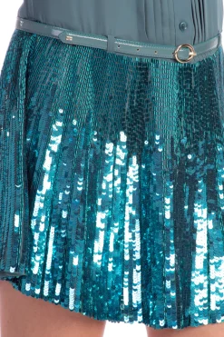 Elisabetta Franchi Abito Chemisier con Cintura e Gonna In PailletesPETROLIO