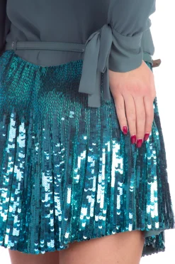 Elisabetta Franchi Abito Chemisier con Cintura e Gonna In PailletesPETROLIO