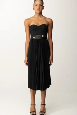 Elisabetta Franchi Abito Plissè Scollo Cuore con CinturaNERO