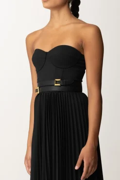Elisabetta Franchi Abito Plissè Scollo Cuore con CinturaNERO