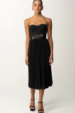Elisabetta Franchi Abito Plissè Scollo Cuore con CinturaNERO