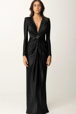 Elisabetta Franchi Abito Red Carpet In Lycra con Nodo e DrappeggioNERO