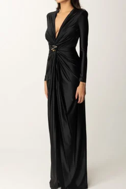 Elisabetta Franchi Abito Red Carpet In Lycra con Nodo e DrappeggioNERO