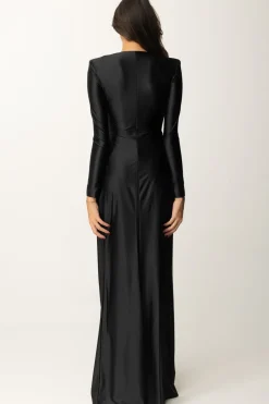 Elisabetta Franchi Abito Red Carpet In Lycra con Nodo e DrappeggioNERO