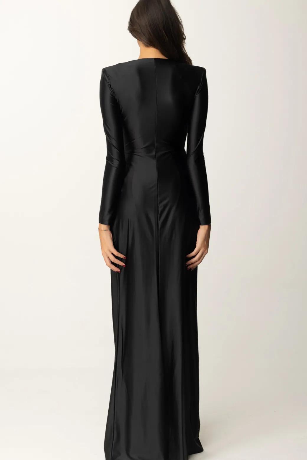 Elisabetta Franchi Abito Red Carpet In Lycra con Nodo e DrappeggioNERO