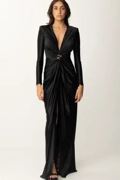 Elisabetta Franchi Abito Red Carpet In Lycra con Nodo e DrappeggioNERO