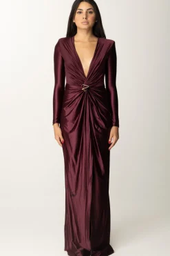 Elisabetta Franchi Abito Red Carpet In Lycra con Nodo e DrappeggioROUGE NOIR