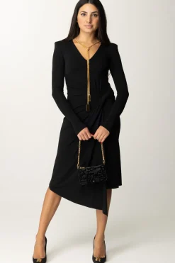 Elisabetta Franchi Abito Midi Drappeggiato con CollanaNERO