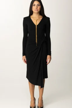 Elisabetta Franchi Abito Midi Drappeggiato con CollanaNERO