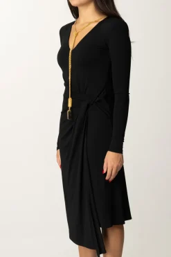 Elisabetta Franchi Abito Midi Drappeggiato con CollanaNERO