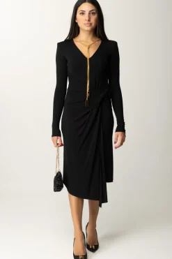 Elisabetta Franchi Abito Midi Drappeggiato con CollanaNERO