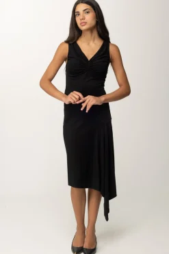 Elisabetta Franchi Abito Midi Drappeggiato AsimmetricoNERO