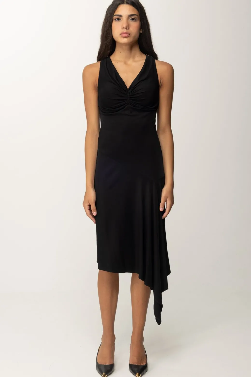 Elisabetta Franchi Abito Midi Drappeggiato AsimmetricoNERO