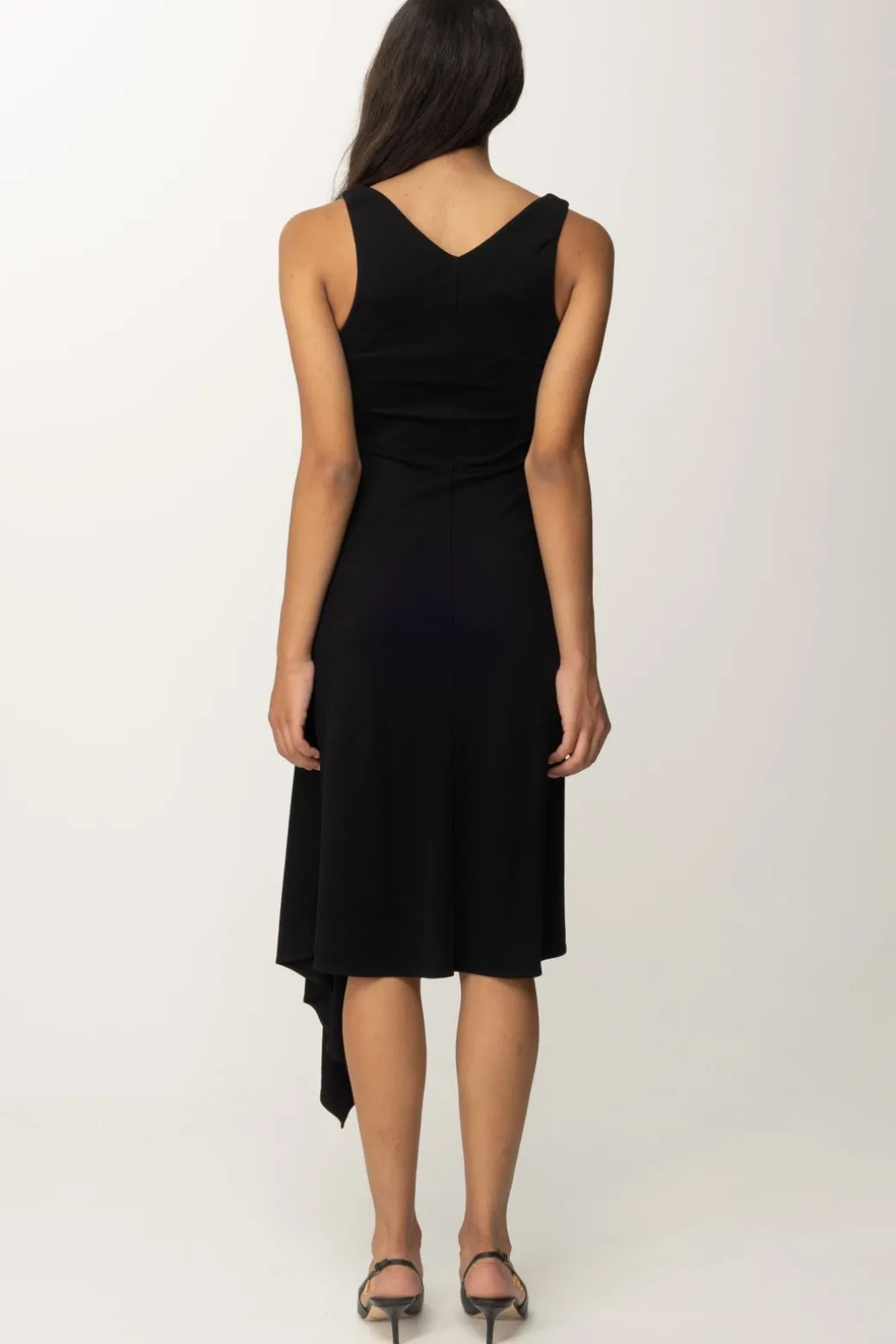 Elisabetta Franchi Abito Midi Drappeggiato AsimmetricoNERO