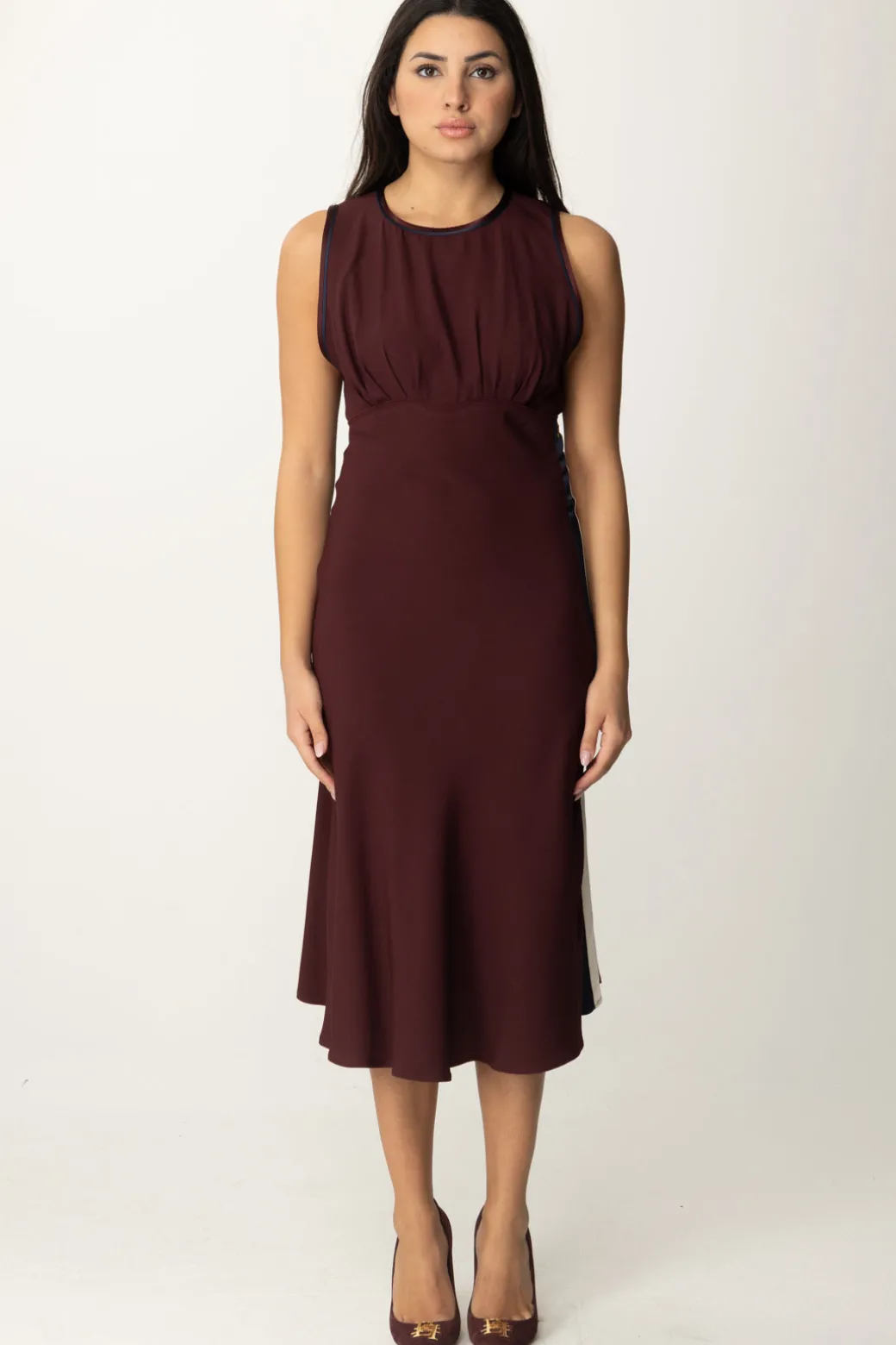 Elisabetta Franchi Abito Midi con Bande a ContrastoROUGE NOIR/NAVY/BURRO