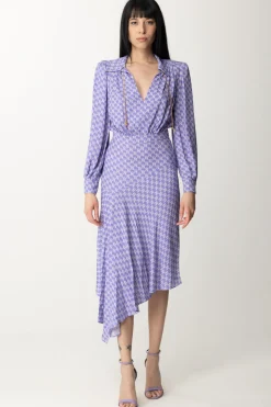 Elisabetta Franchi Abito Midi Asimmetrico Stampa LogoIRIS/BURRO