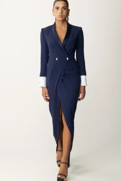 Elisabetta Franchi Abito Red Carpet con Revers In RasoNAVY