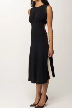 Elisabetta Franchi Abito Midi con Bande a ContrastoNERO/ROUGE NOIR/BURRO