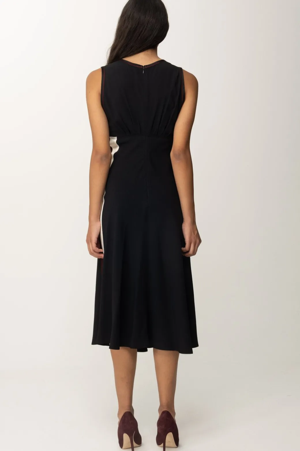 Elisabetta Franchi Abito Midi con Bande a ContrastoNERO/ROUGE NOIR/BURRO