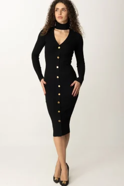 Elisabetta Franchi Abito Midi In Maglia con Collo Alto e Cut-outNERO