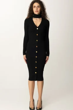 Elisabetta Franchi Abito Midi In Maglia con Collo Alto e Cut-outNERO