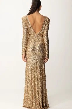 Elisabetta Franchi Abito Red Carpet In Paillettes con Catena e StrassGOLD