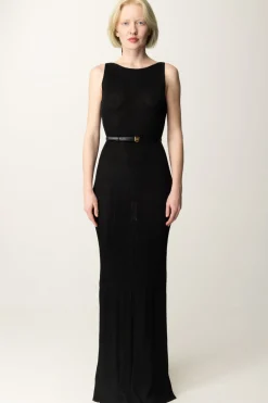 Elisabetta Franchi Abito Lungo a Costina PlisséNERO