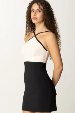 Elisabetta Franchi Abito Mini Bicolor con Scollo All'americanaBURRO/NERO