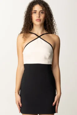 Elisabetta Franchi Abito Mini Bicolor con Scollo All'americanaBURRO/NERO