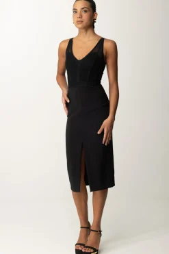 Elisabetta Franchi Abito Midi con Top Bustier In TulleNERO