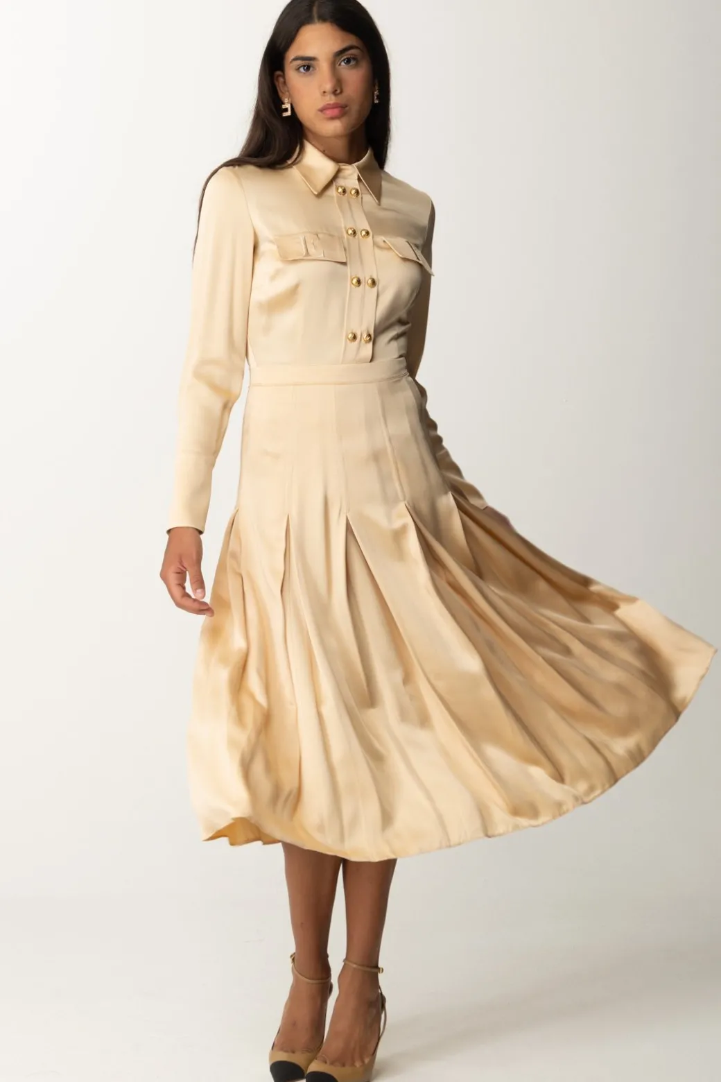 Elisabetta Franchi Abito Chemisier In AcetatoCREMA