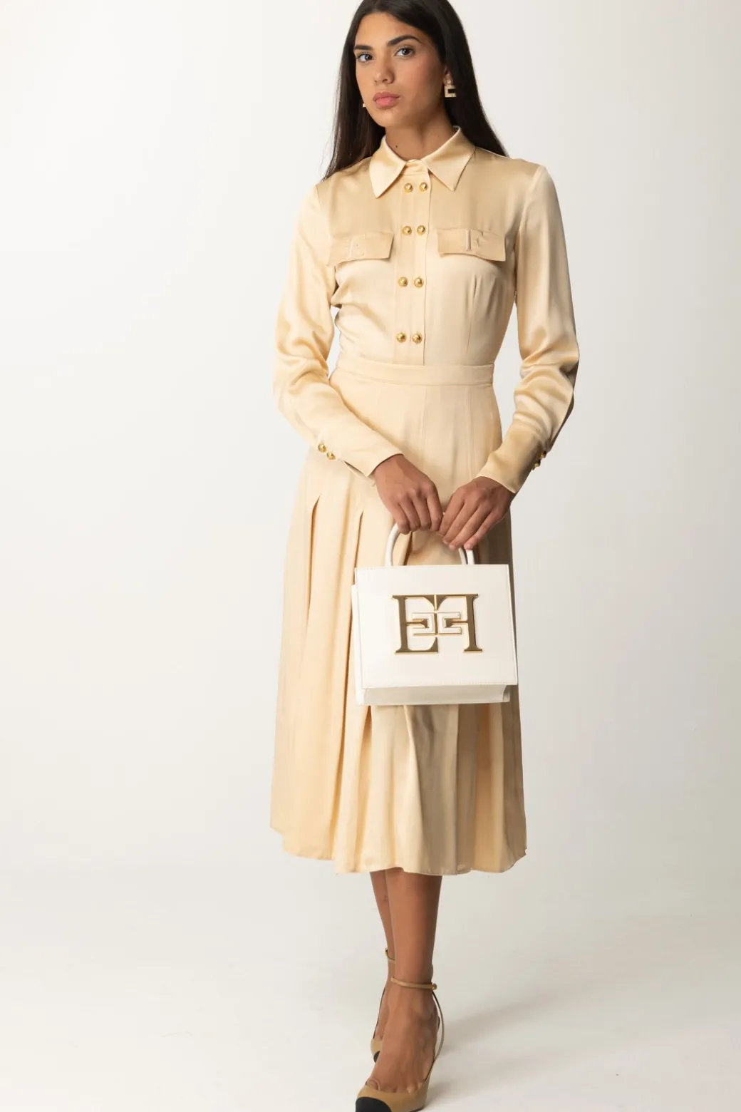 Elisabetta Franchi Abito Chemisier In AcetatoCREMA