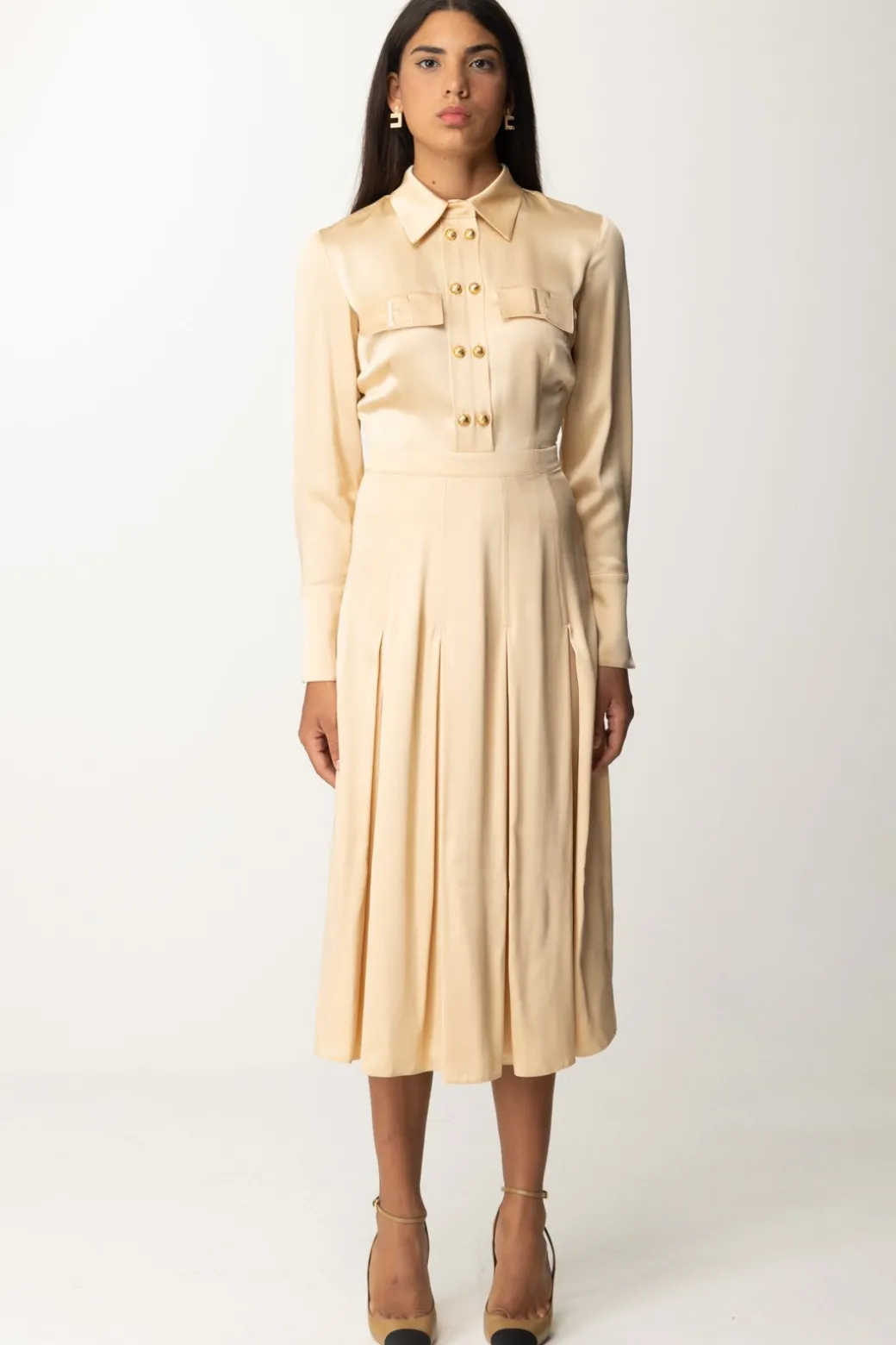 Elisabetta Franchi Abito Chemisier In AcetatoCREMA