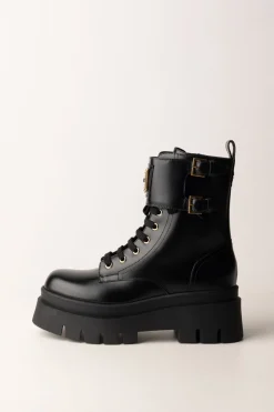 Elisabetta Franchi Anfibi In Pelle con Placca LogoNERO