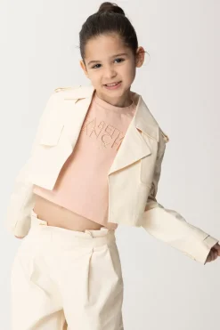 Elisabetta Franchi Bambina Giacca Crop In Canvas con Etichetta LogoBUTTER