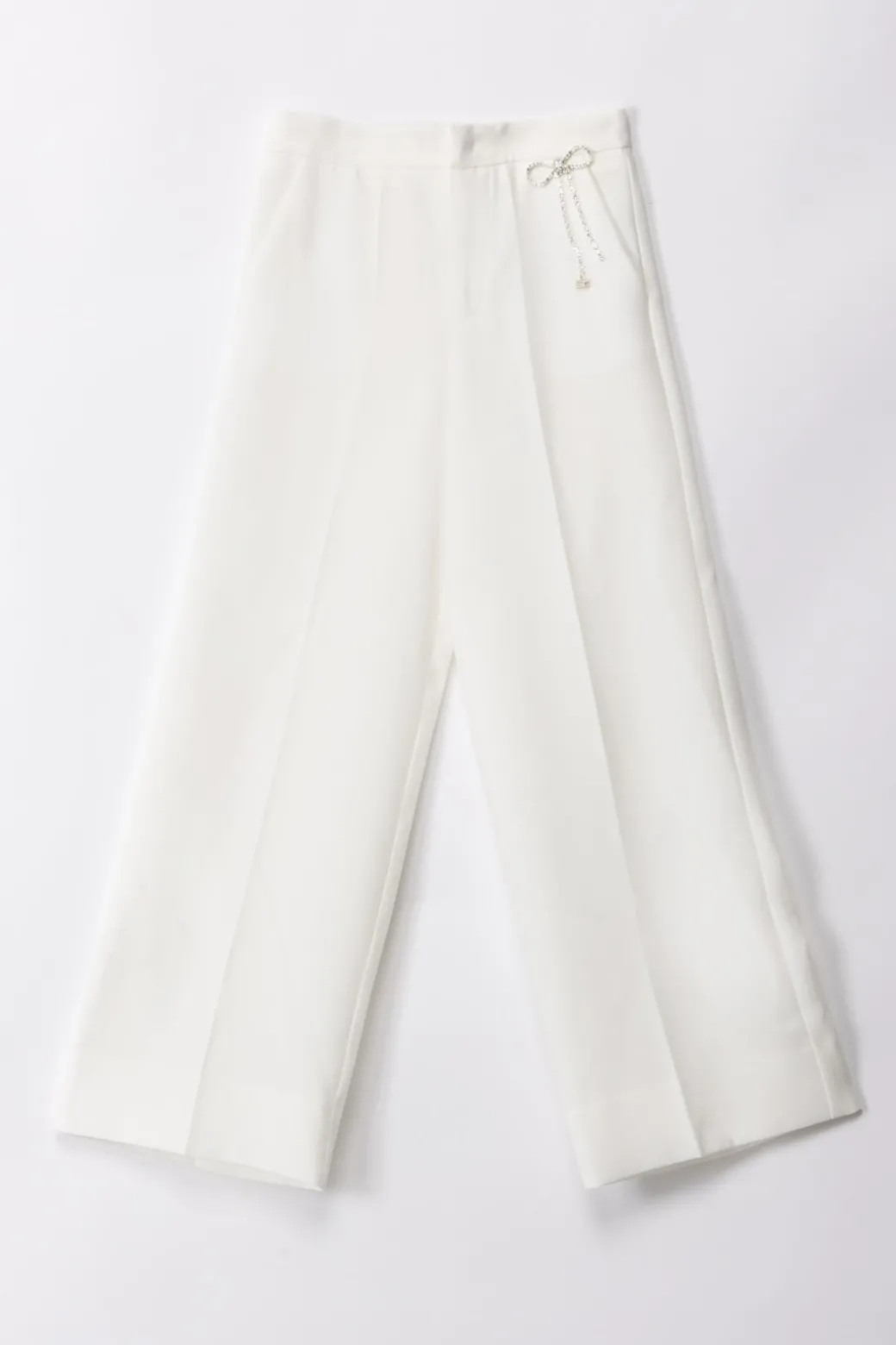 Elisabetta Franchi Bambina Pantalone In Crepe con Fiocco e StrassLIGHT CREAM