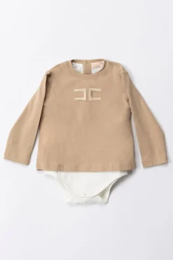 Elisabetta Franchi Bambina Completo Body e Leggings Logo EmbossedSAND/IVORY