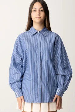 Elisabetta Franchi Bambina Camicia In Popeline con Stampa RigheBIANCO/AZZURRO