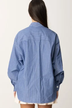 Elisabetta Franchi Bambina Camicia In Popeline con Stampa RigheBIANCO/AZZURRO